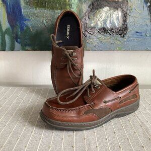 Sebago Leather Boat Shoe Non Marking Sole Marine Grip Academia Preppy 8.5 Wide